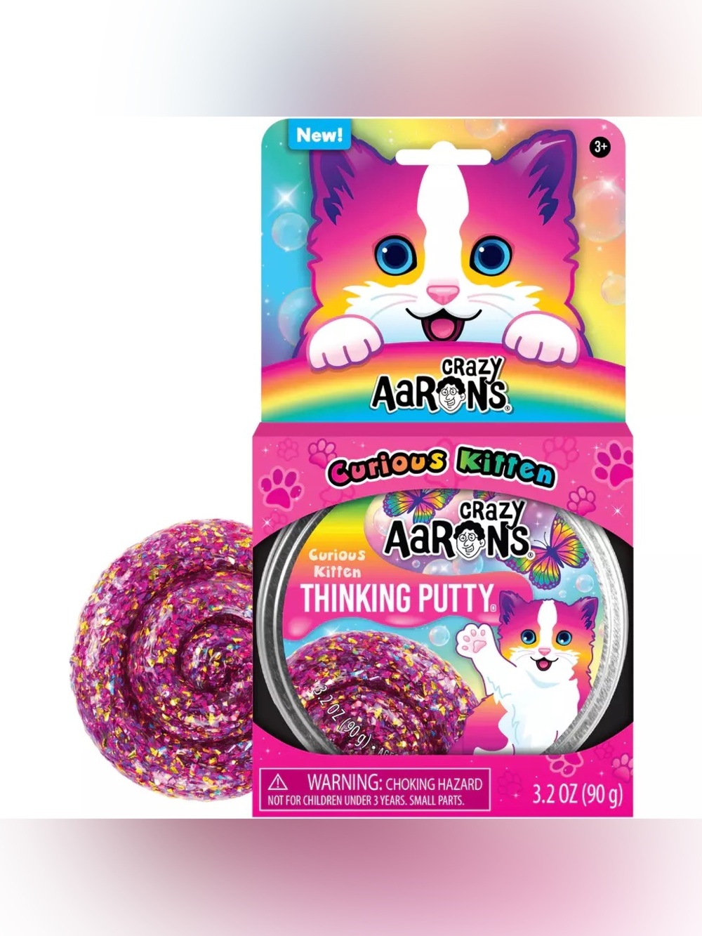 Crazy Aaron’s Curious Kitten Thinking Putty Rainbow Glitter Sensory Toy NIP
